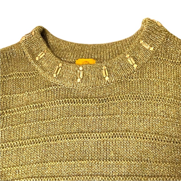 Gold Metallic Jewel Faceted Stone Neckline Sweater - Picture 10 of 14